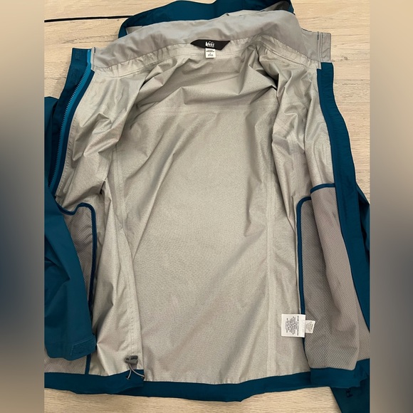 REI Rainier Rain Jacket Women's Large Teal Blue Nylon Peak 2.5L Hooded Full Zip - Picture 9 of 12